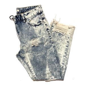 High Waist Distressed Acid Wash Skinny Jeans